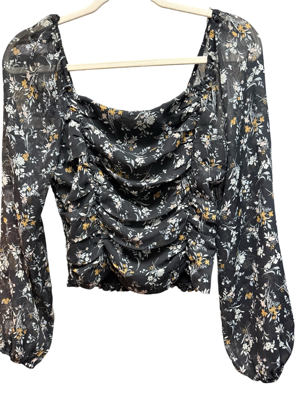 All in Favor Floral Smocked Square Neck top- medium- FLAW